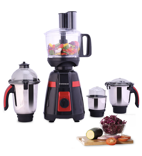 Platinum 750W Mixer Grinder with Food Processor | 4 SS Jars with Fruit Filter Jar | Powerful 750W motor | Pulse Function | Anti Skid Feets | 5 years warranty on motor | Black & Red